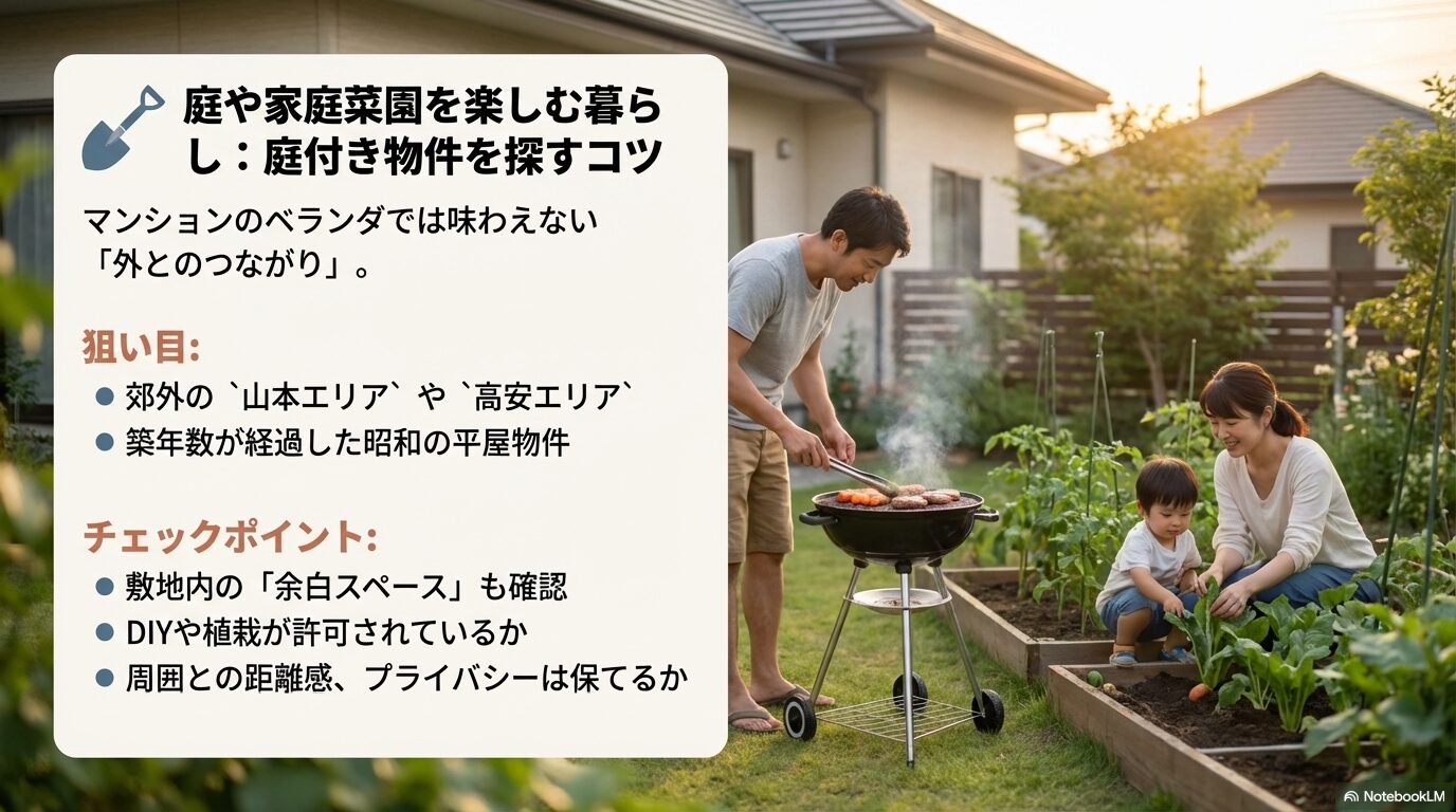 山本・高安エリアや昭和の平屋物件など、庭付き賃貸一軒家を見つけるための狙い目とコツ
