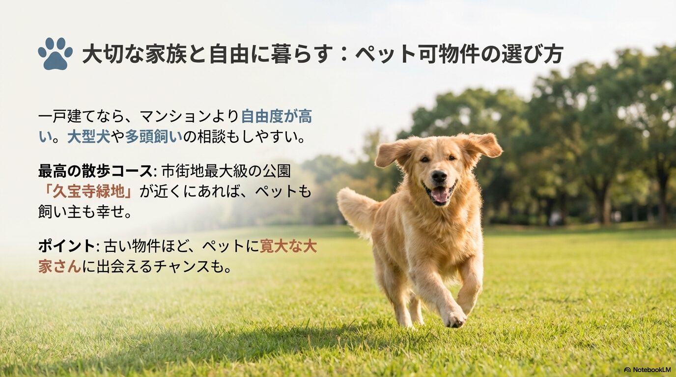 一戸建てならではの多頭飼いの相談しやすさと、久宝寺緑地での散歩ライフの提案